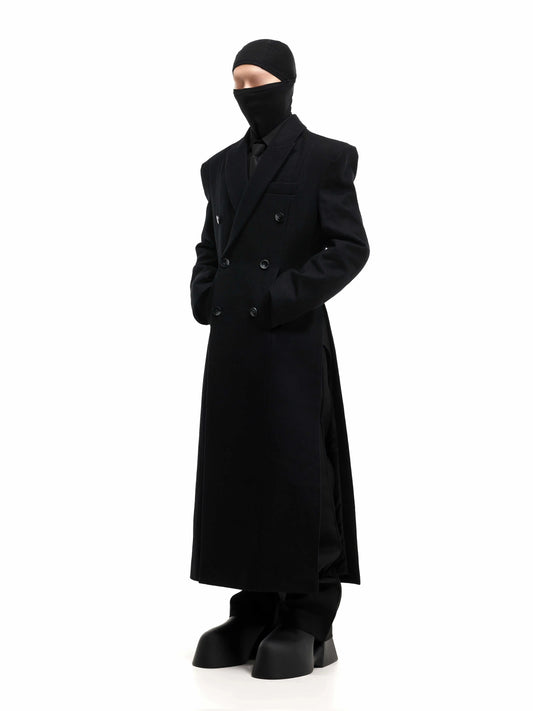 Power Shoulder Wool Long Coat