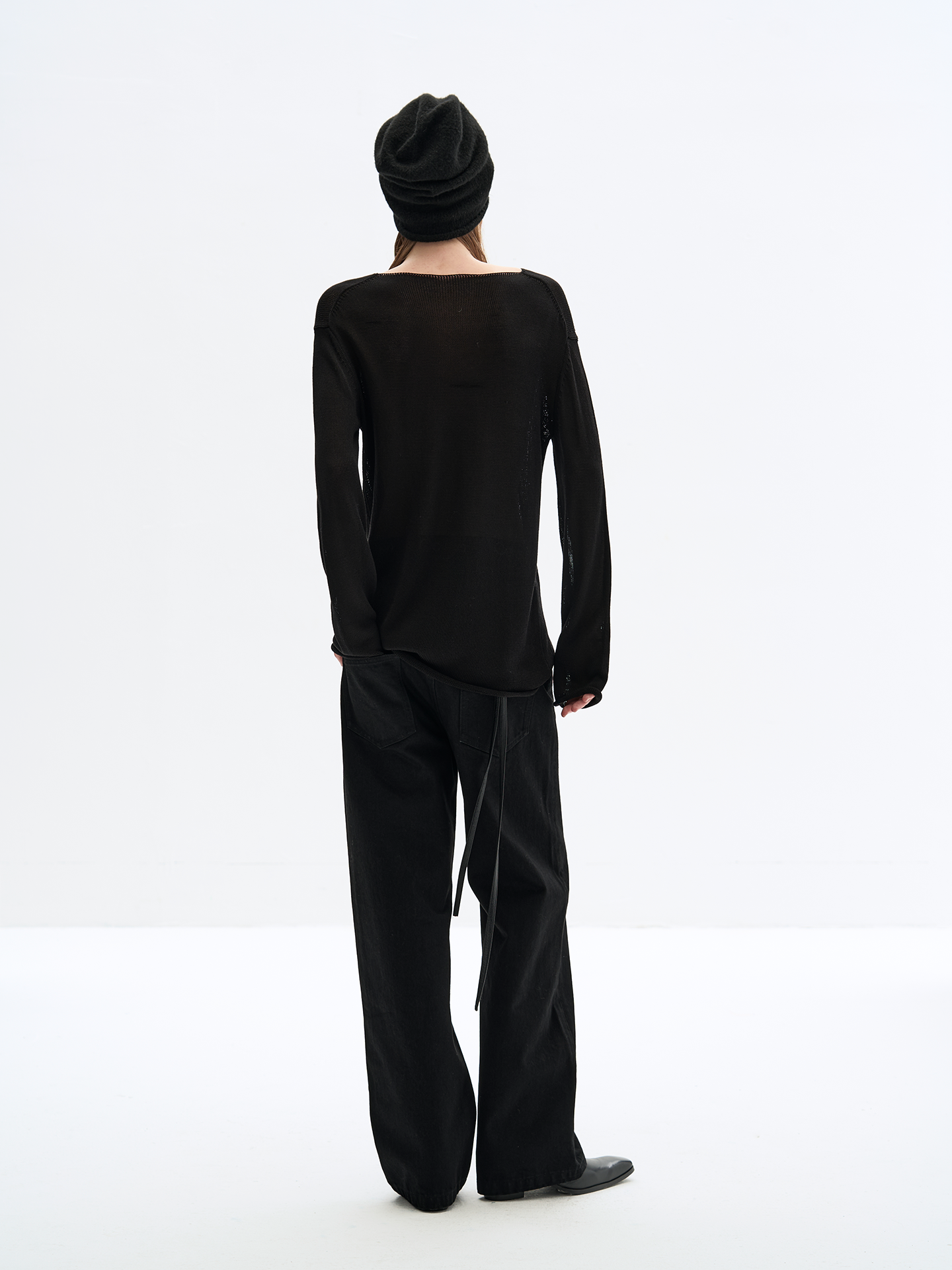 Sheer Wide Neck Long Sleeve T-shirt