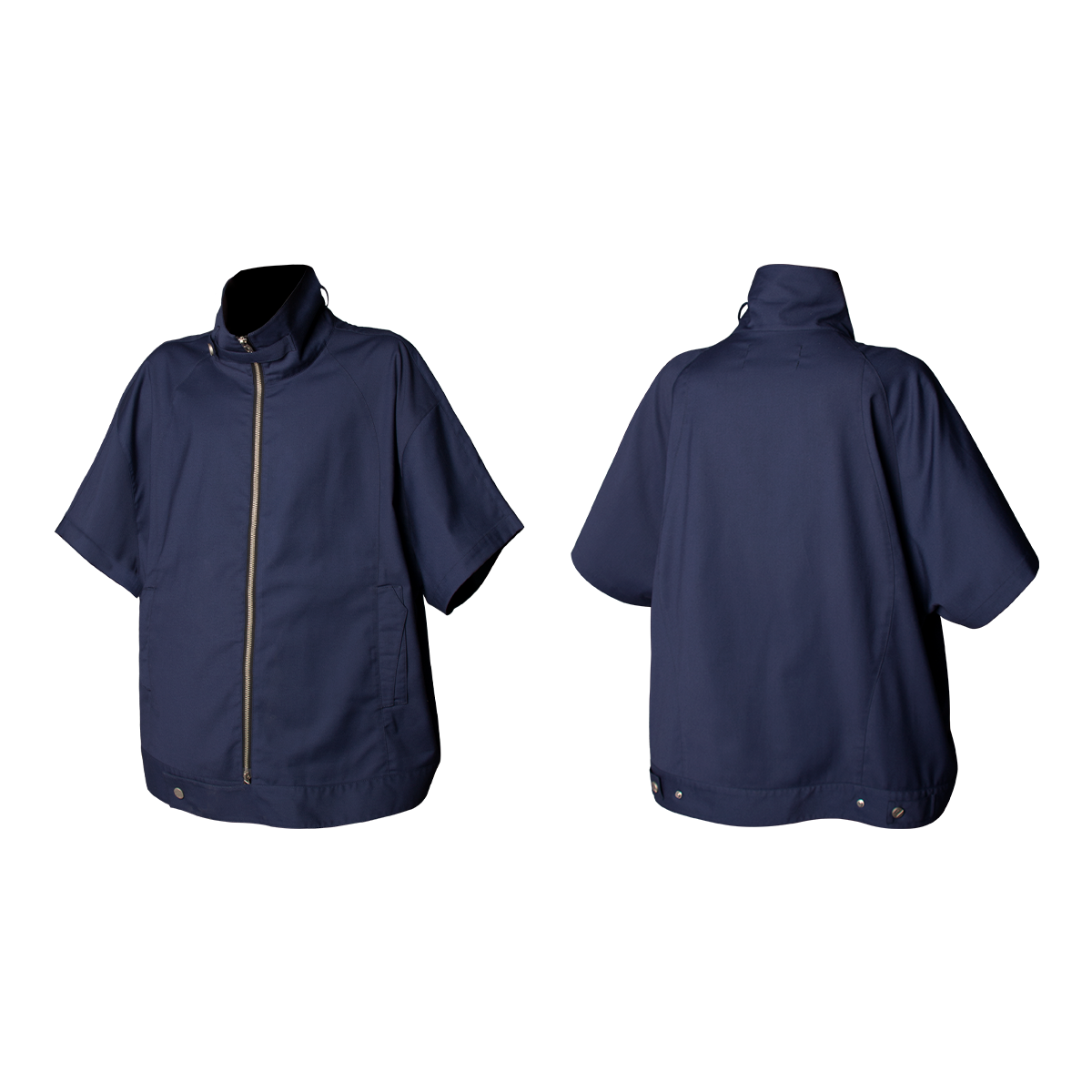 Stand Collar Zip Up Short Sleeve Shirt