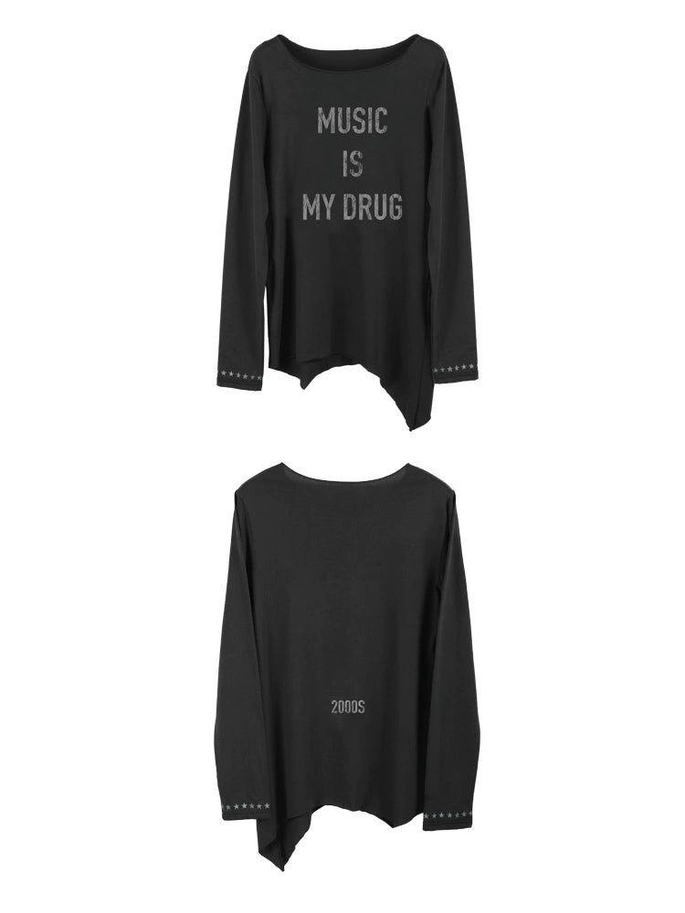 broken slogan long sleeve T-shirts