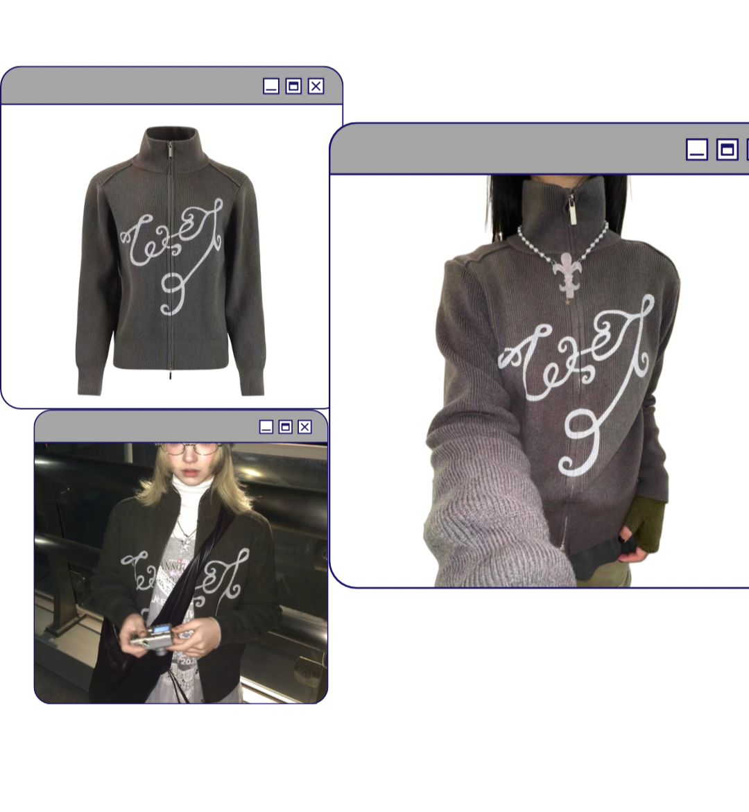 thick woven printed zip knit