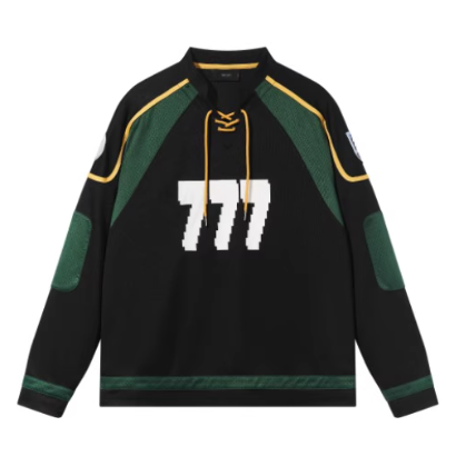 "777" two-tone drawstring ice hockey long sleeve T-shirt
