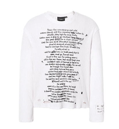 Pleated letter slogan long sleeve T-shirt