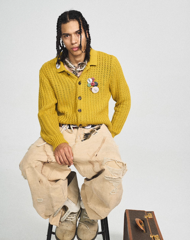 button-down badge cardigan