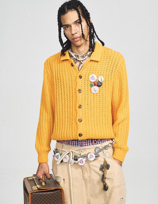button-down badge cardigan