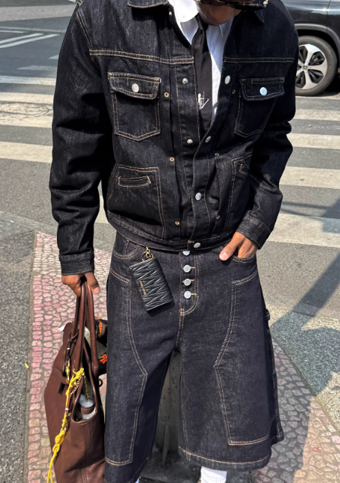 Washed raw short denim jacket