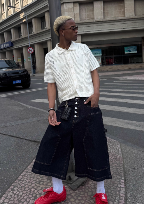 Washed cargo cropped jorts