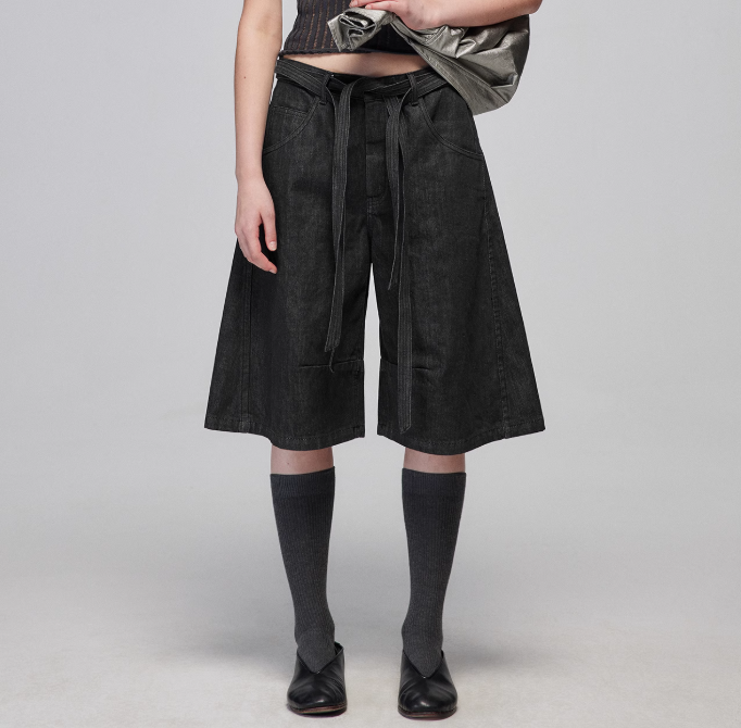 Double Belt Kendo Raw Denim Shorts
