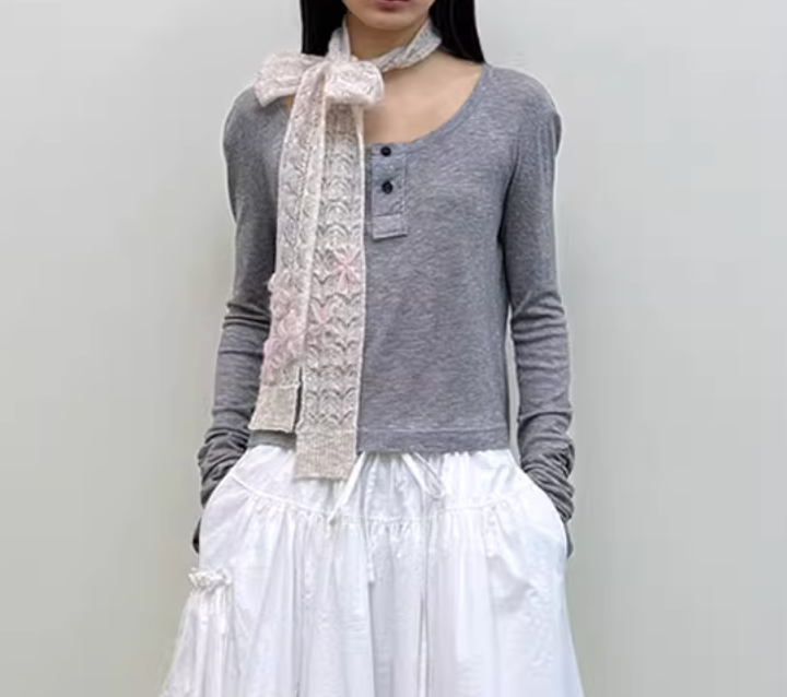 Henley Collar long sleeve T-shirt