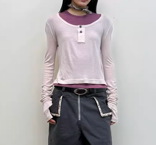 Henley Collar long sleeve T-shirt