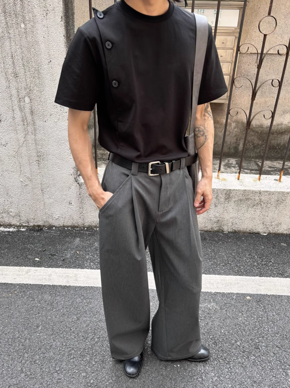 structure fencing collar short sleeve T-shirt