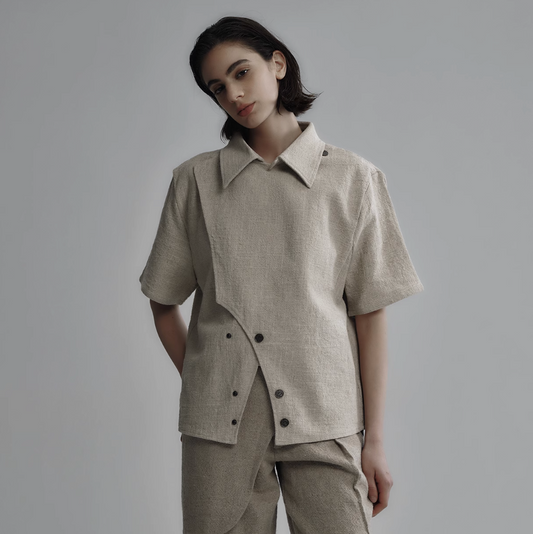 "Accumulation" linen multi-form short-sleeve shirt
