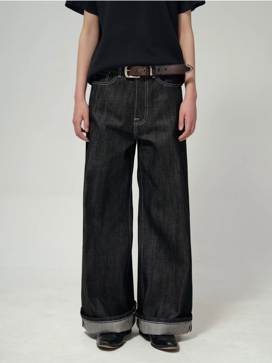 NARROW RAW WIDE-LEG JEANS