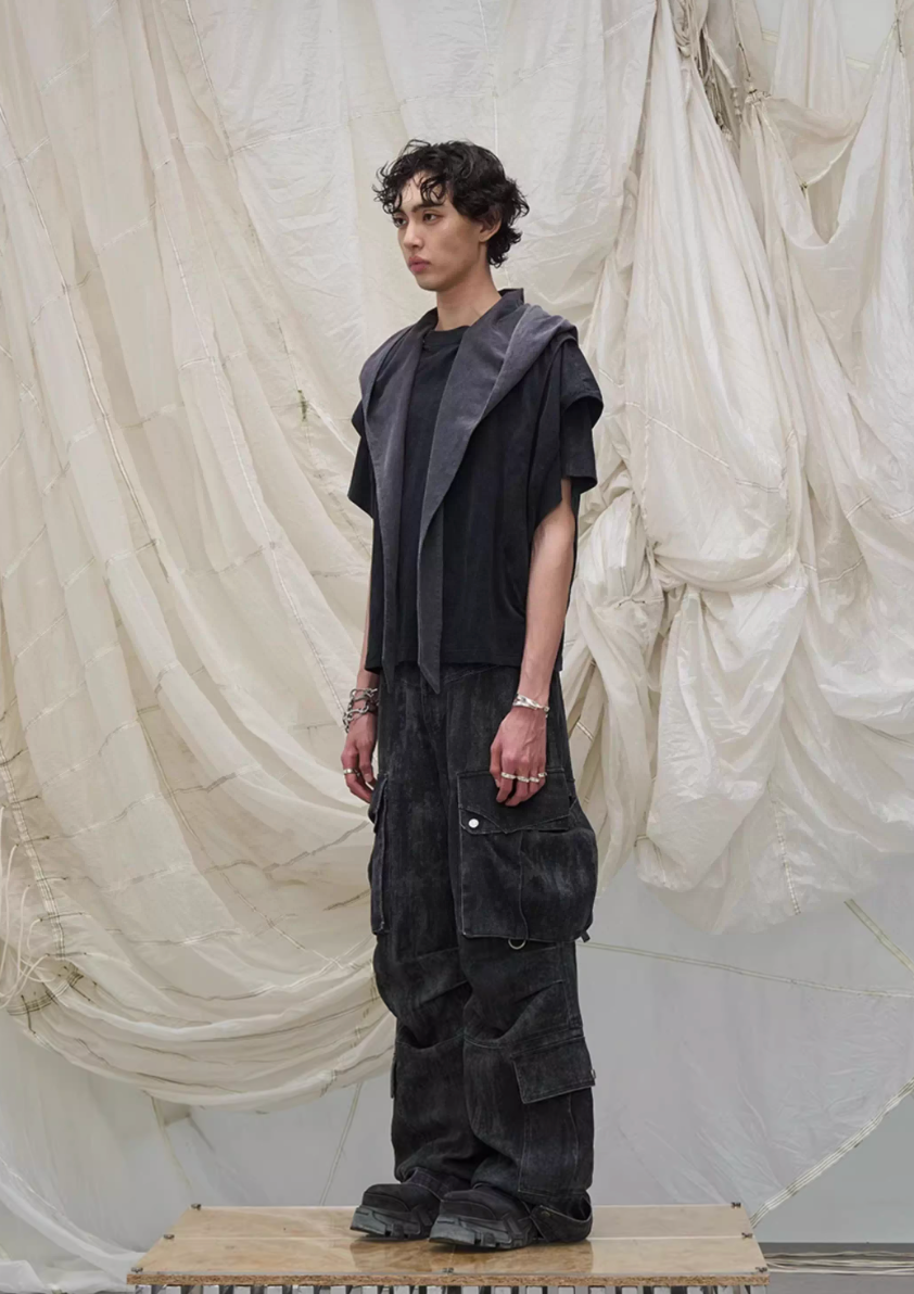Scarf docking short sleeve T-shirt