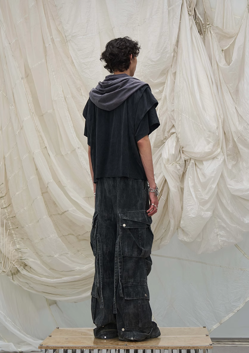 Scarf docking short sleeve T-shirt
