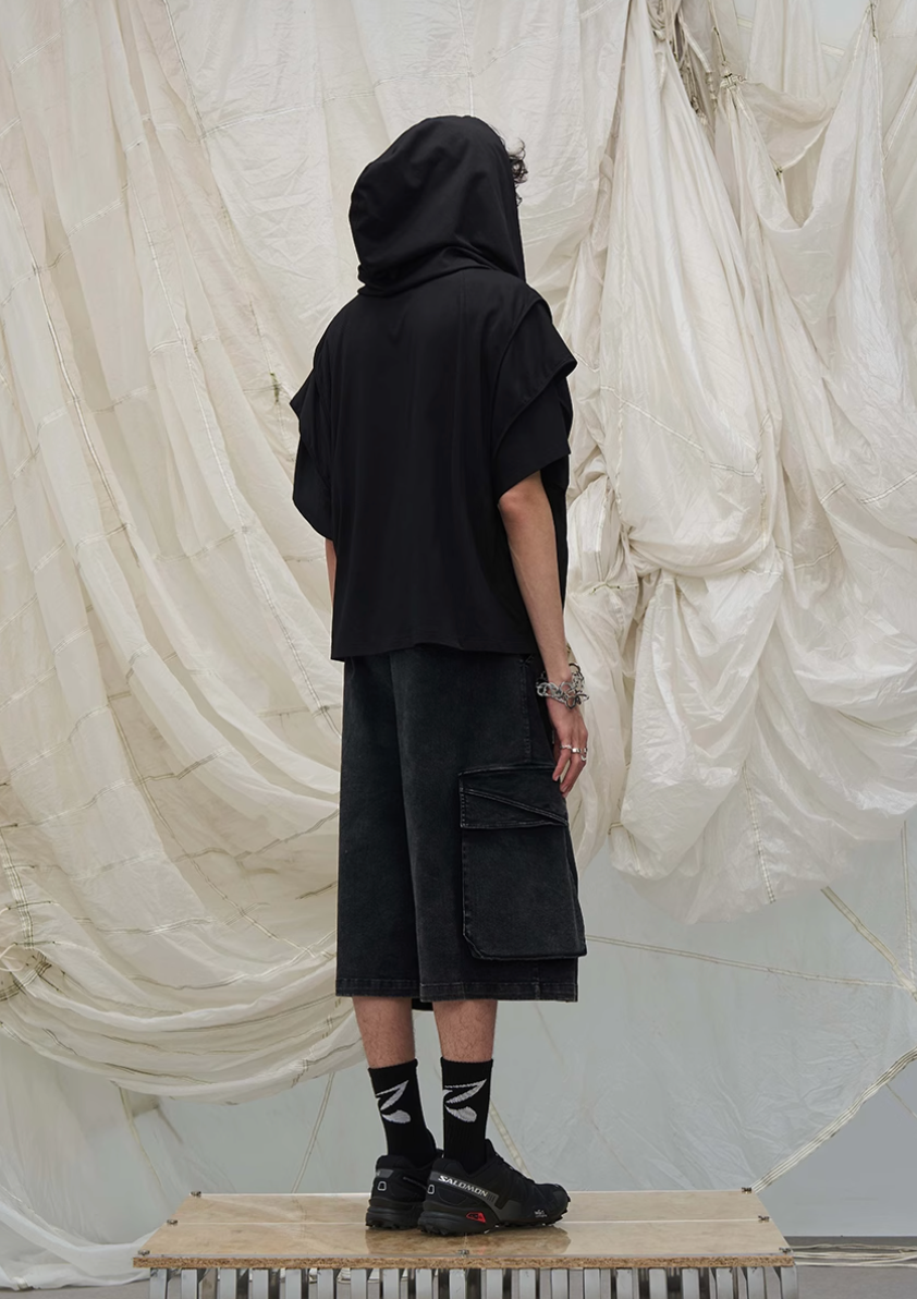 Scarf docking short sleeve T-shirt