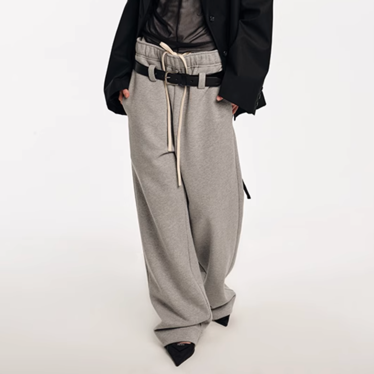 Double-waist drawstring baggy sweatpants