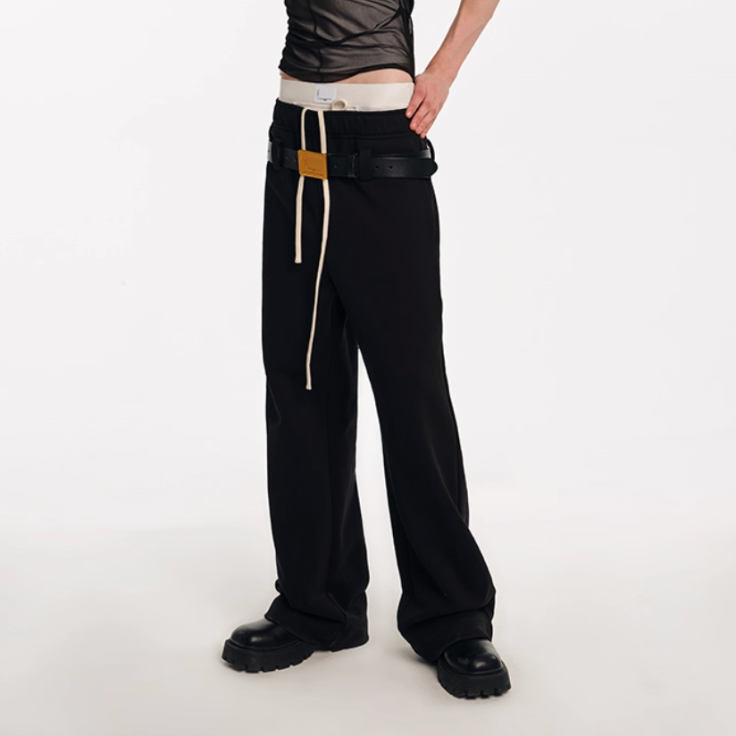 Double-waist drawstring baggy sweatpants