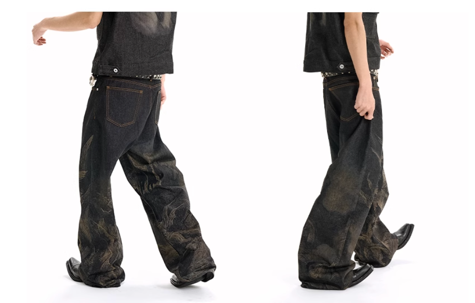 "Paradise Lost" Python Leather Label Baggy Jeans