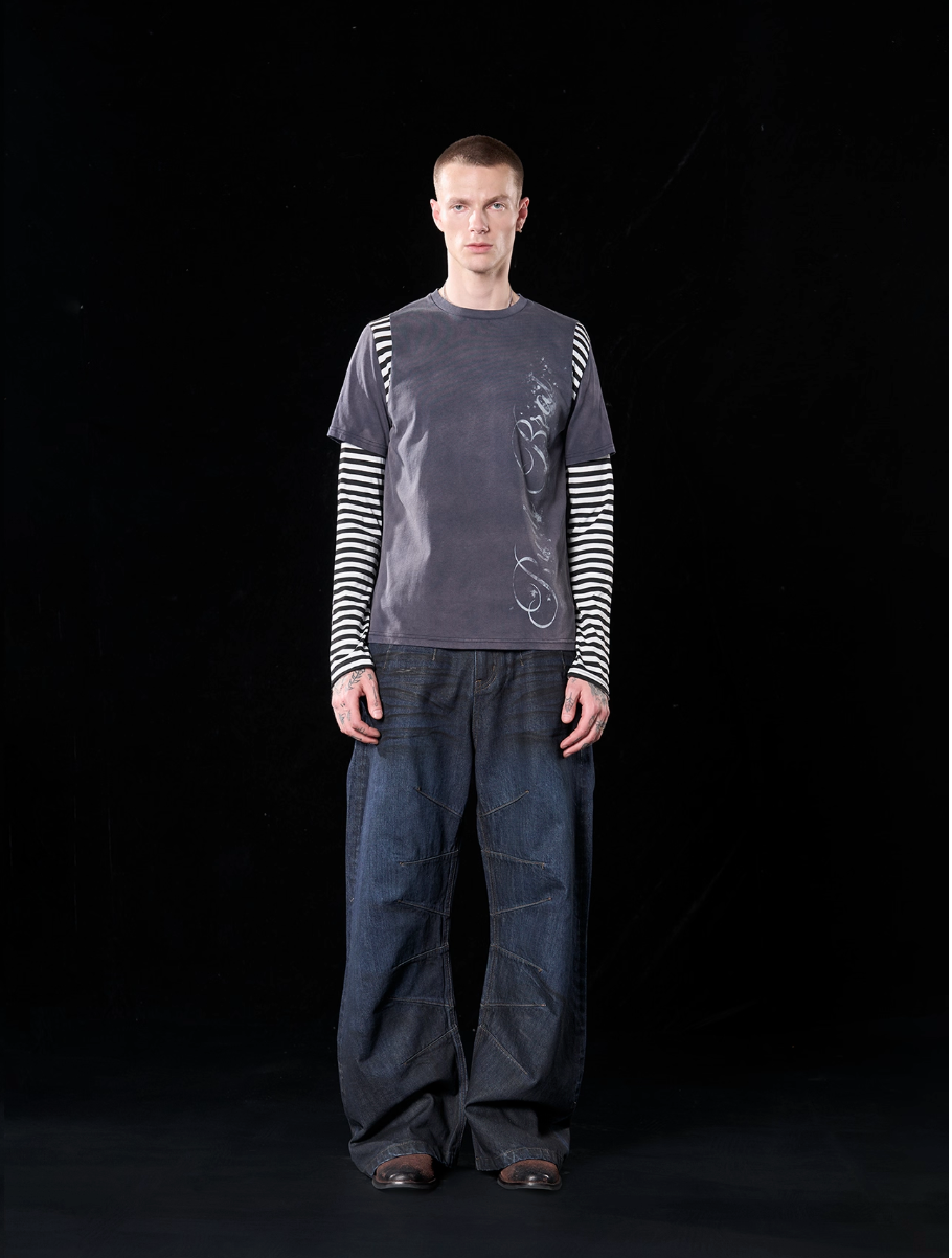 Stripe paneled long sleeve T-shirt