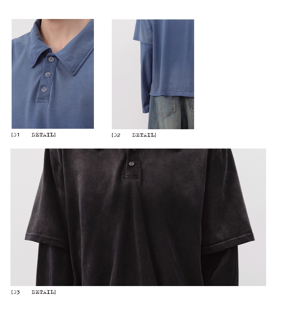 Washed Fake Layered POLO shirt