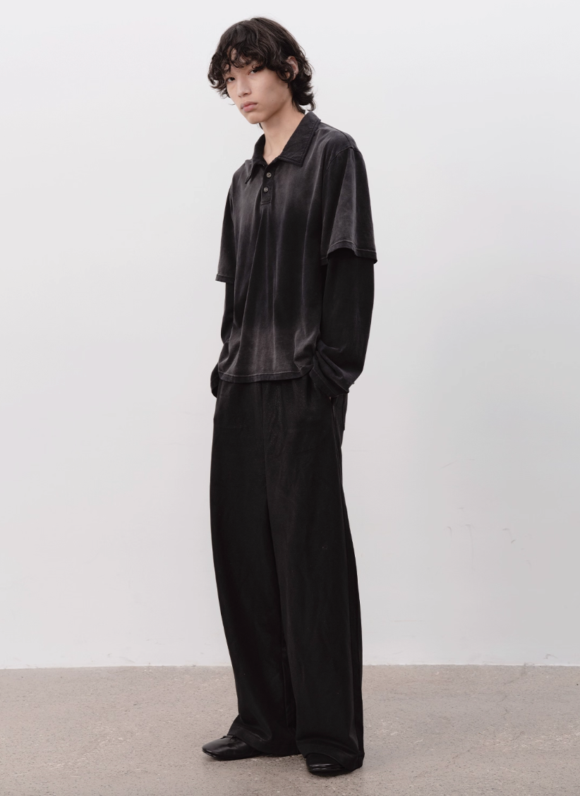 Washed Fake Layered POLO shirt