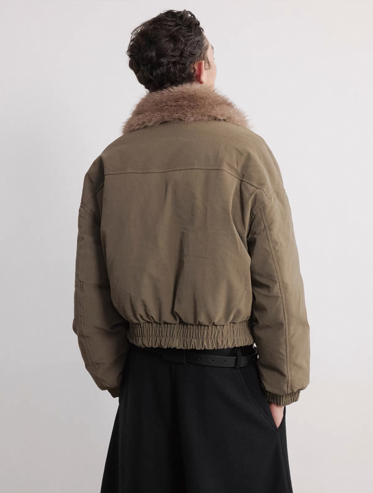 Distressed Wool Collar Down Jacket