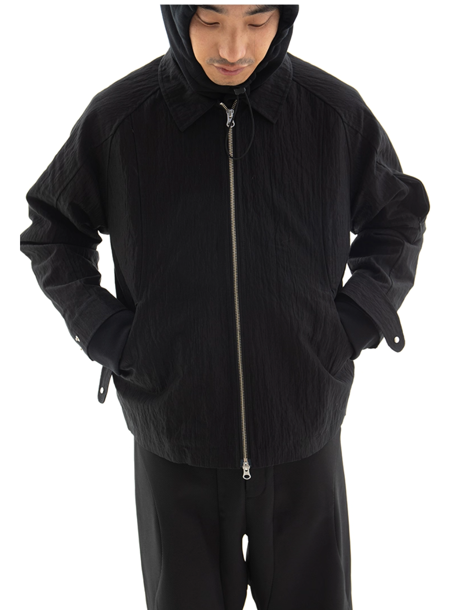 Double Zip Pleats Nylon Jacket