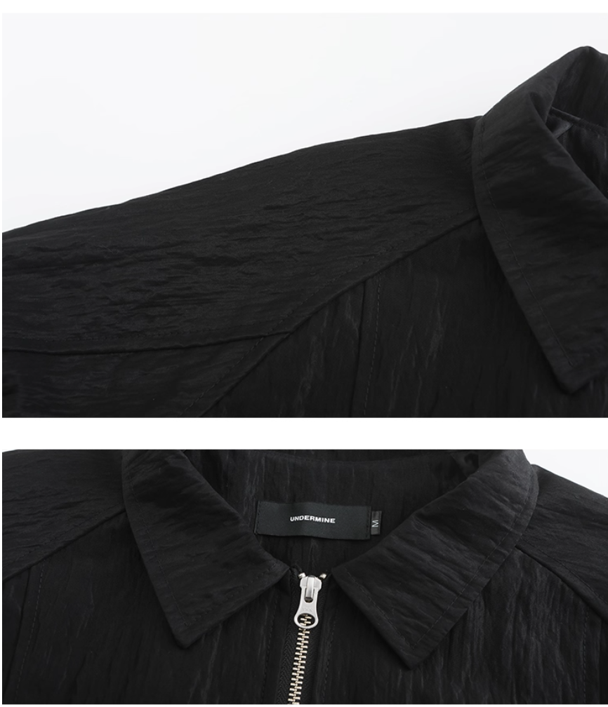 Double Zip Pleats Nylon Jacket