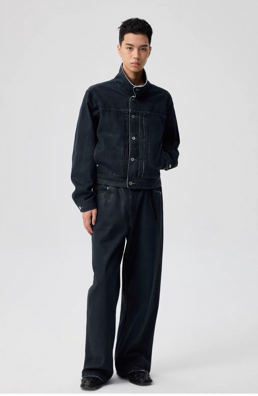 PU-Coated Wax Denim Jacket