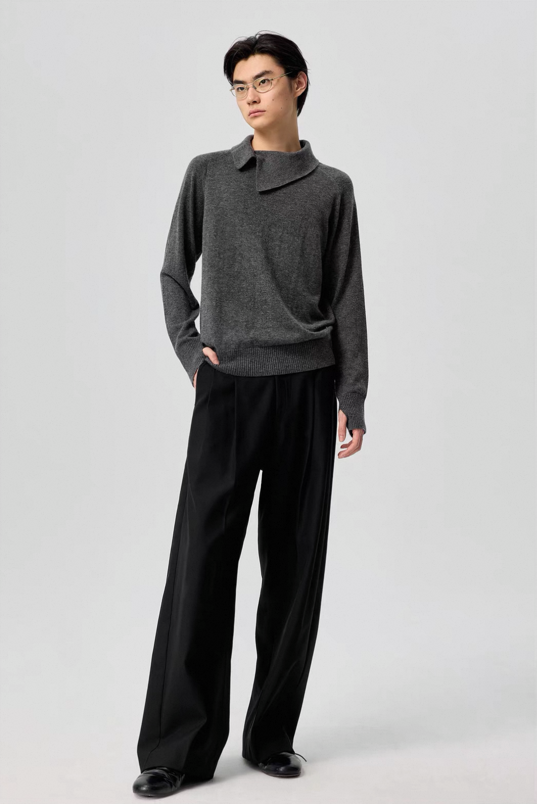 Asymmetric Neckline Wool Sweater