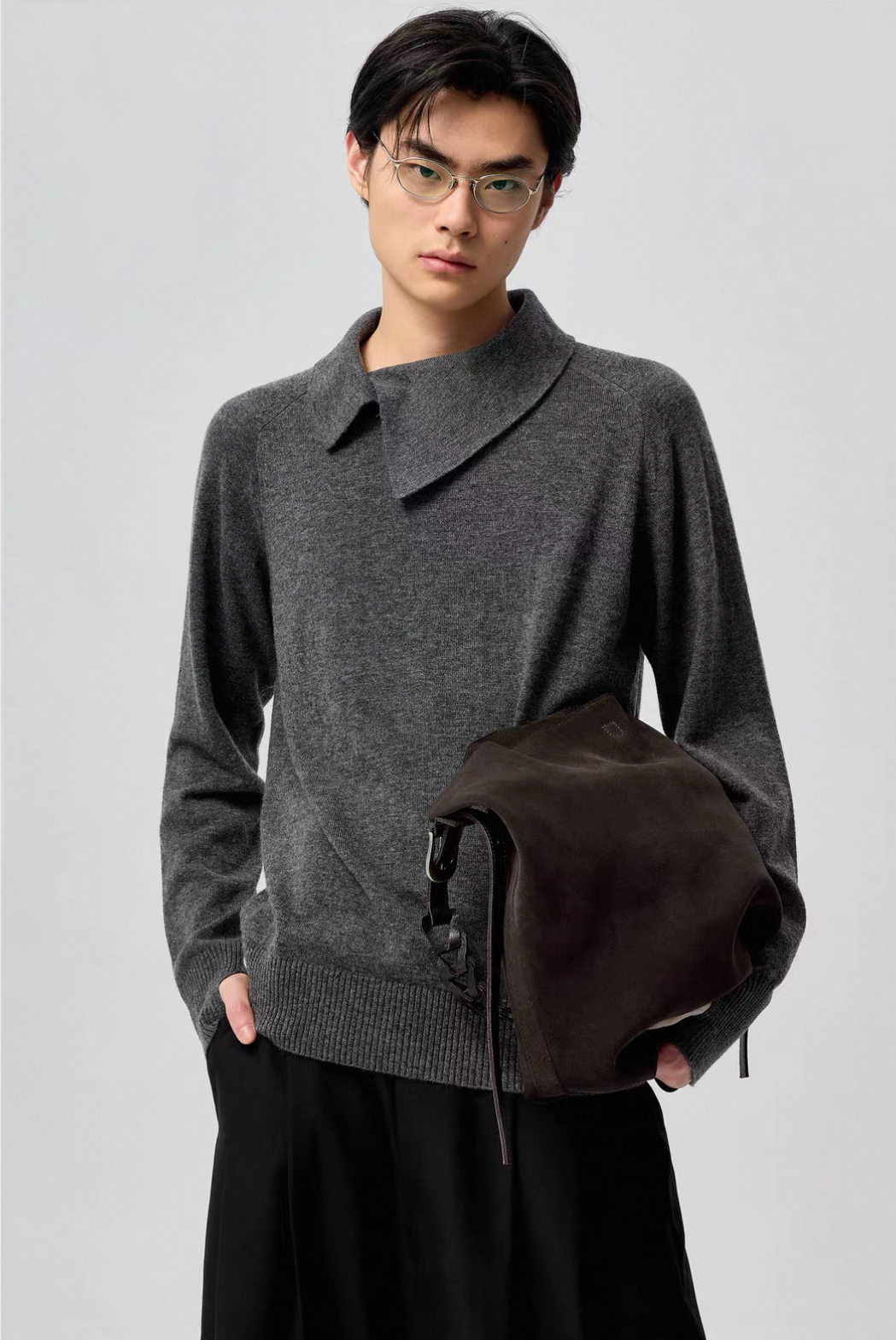 Asymmetric Neckline Wool Sweater
