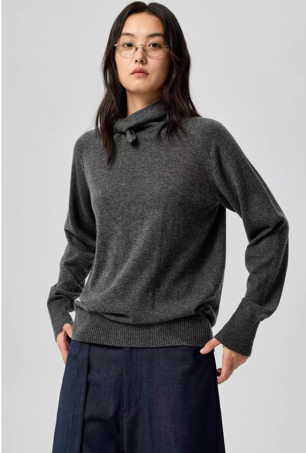 Asymmetric Neckline Wool Sweater