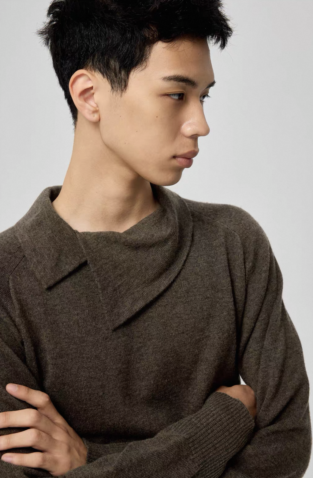 Asymmetric Neckline Wool Sweater