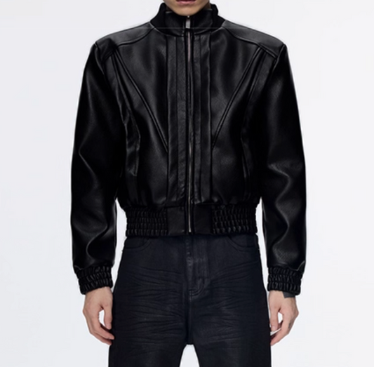 Power Shoulder Short Leather Jacket