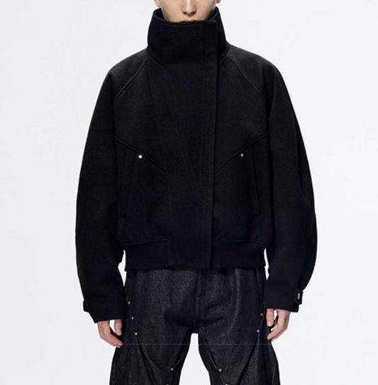 Stand-up Collar Cropped Wool Jacket