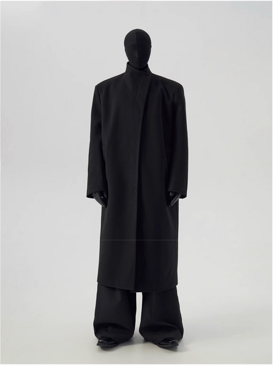 Tweed Padded Shoulder Loose Long Coat