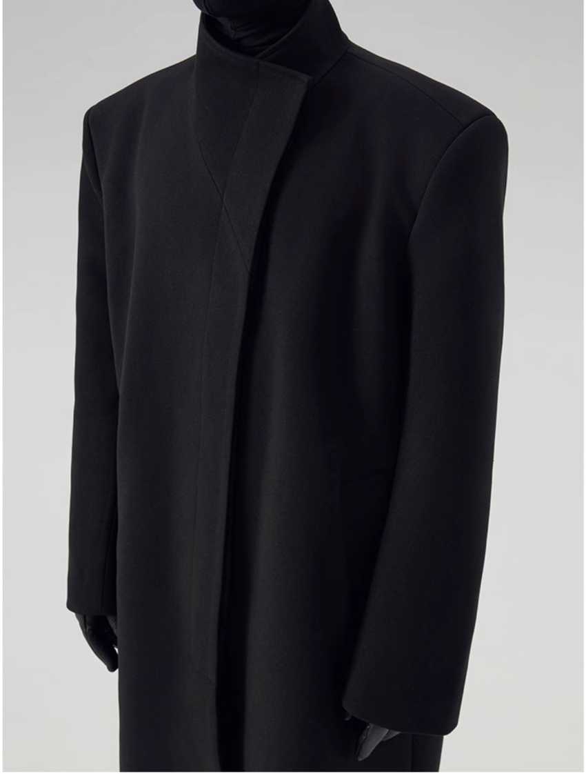 Tweed Padded Shoulder Loose Long Coat