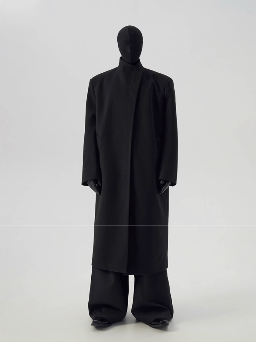 Tweed Padded Shoulder Loose Long Coat