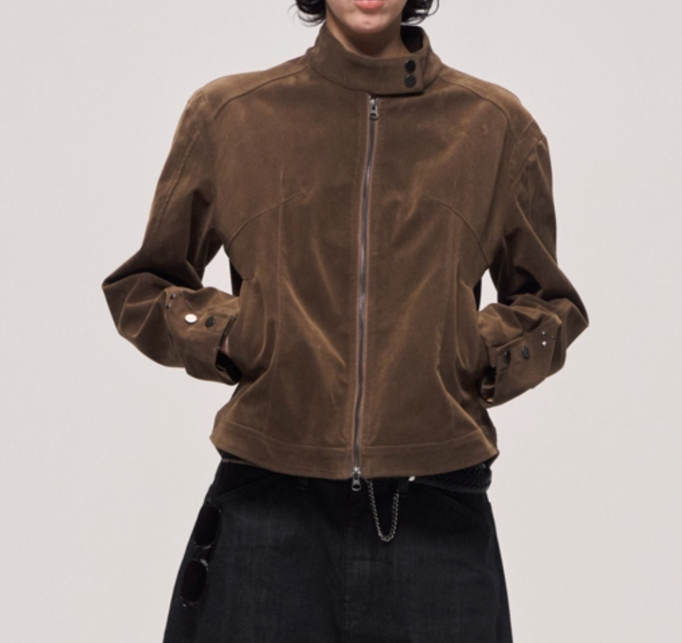 Cow Suede Brown Stand Collar Jacket