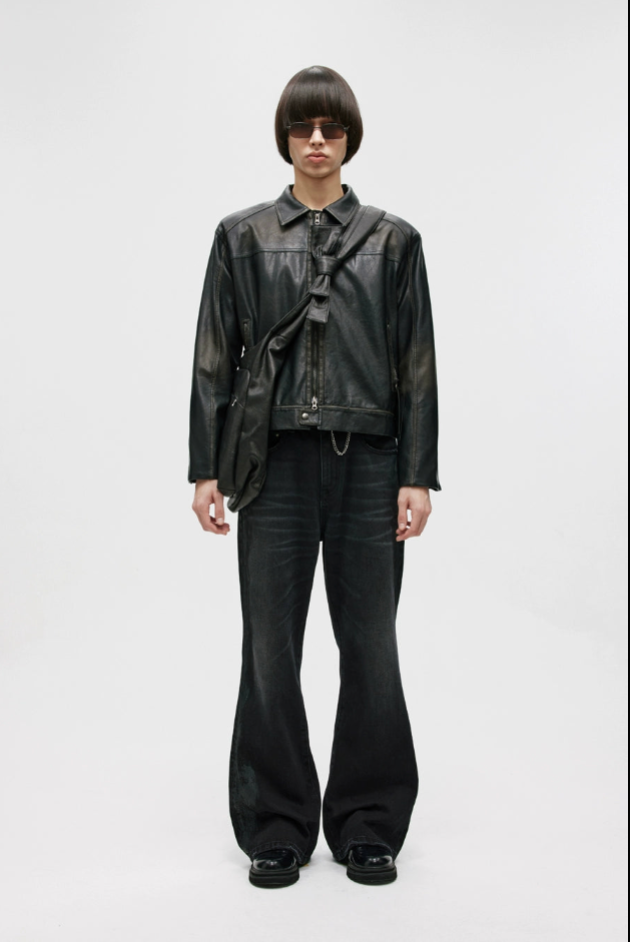 Hand Rubbed Boxy PU Leather Jacket