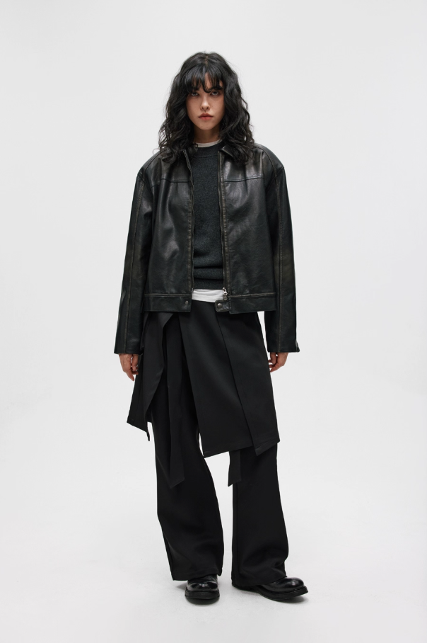 Hand Rubbed Boxy PU Leather Jacket