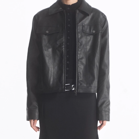 Cropped Double Zipper Leather Jacket