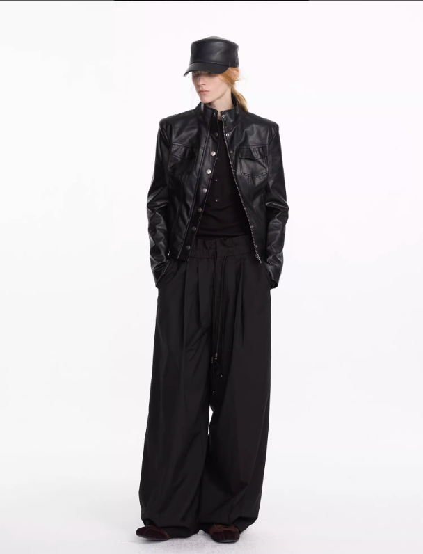 Rhombus Plaid Slim Leather Jacket