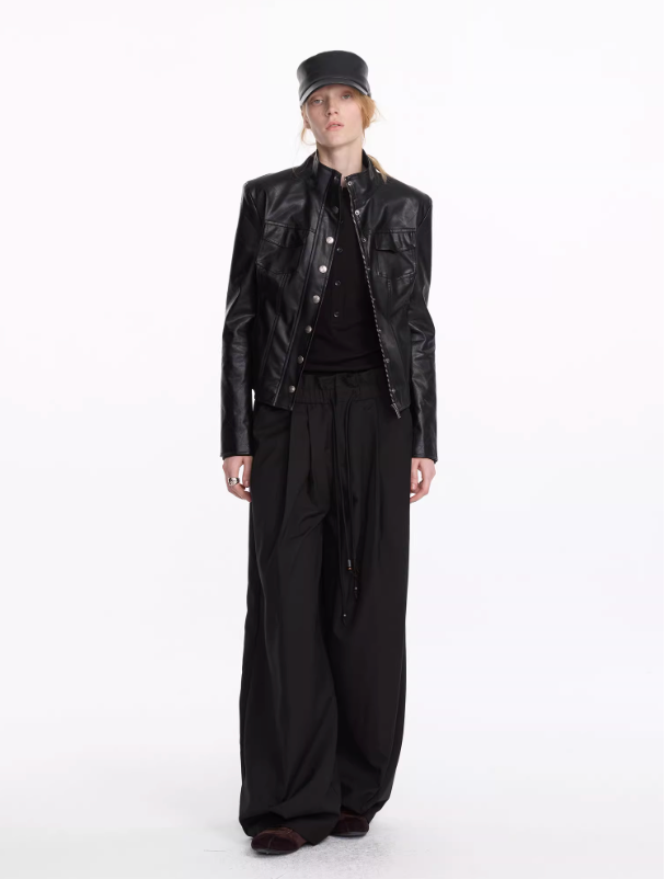 Rhombus Plaid Slim Leather Jacket