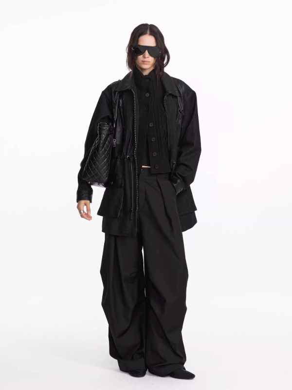 Vintage Cow Spliced leather Trench Coat