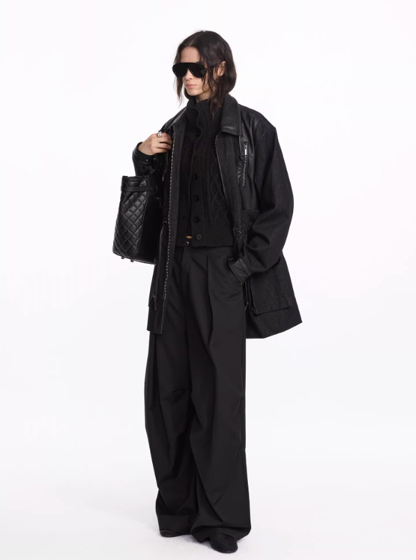 Vintage Cow Spliced leather Trench Coat