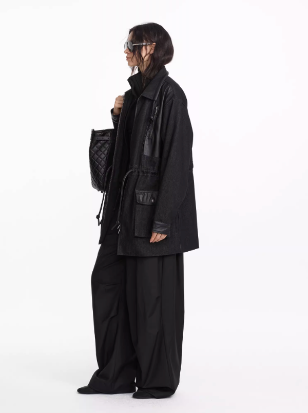 Vintage Cow Spliced leather Trench Coat