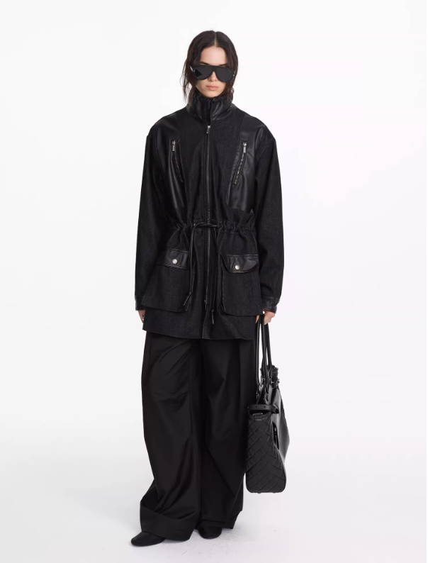 Vintage Cow Spliced leather Trench Coat