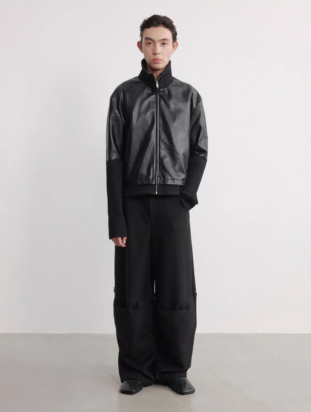 Knee Spacer Wool Wide Leg Trouser